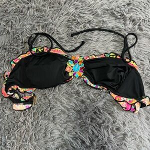 Victoria's Secret Black Bikini Top with Colorful Trim and Embellishments